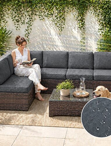  4 fundas elásticas para cojines de patio, fundas de repuesto para sofás de exterior, sofá de exterior &Fundas para sofás, fundas para cojines de muebles de patio, protector de muebles lavable y