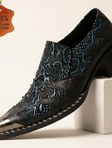  Schwarze Herren-Schnürschuhe mit Paisleymuster, spitzer Zehenpartie und Metallkappe, elegante Oxford-Schnürschuhe für Hochzeiten, Bankette, Partys, Abschlussbälle, Modeveranstaltungen und luxuriöse Abendgarderobe