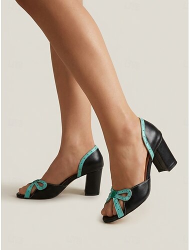  Pentru femei Zilnic Blocați călcâiul Pantofi vârf deschis Elegant Epocă Imitație Piele Loafer Negru