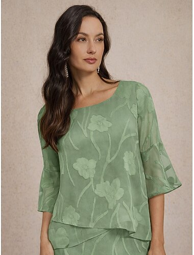  Femmes Chemise en Dentelle Chemisier Hauts Élégants Hauts en mousseline de soie Ourlet asymétrique Couleur Unie Fleuri Graphique Élégant Basique Occasionnel Demi Manches Manche flottante Col Bateau