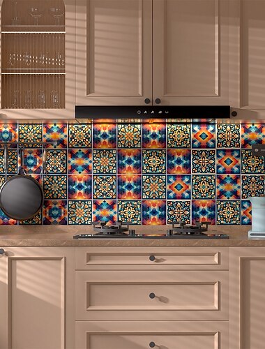  Lot de 24 stickers muraux adhésifs pour carrelage, motif bohème, en PVC, faciles à poser et à retirer. Idéaux pour les locataires, ils conviennent parfaitement à la chambre, la salle de bain et les