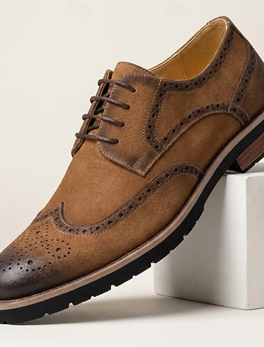 Brune herresko med vingetuppbrogue-motiv, klassiske snøresko for formelle forretningssko til modne menn, kontorantrekk, bryllup, banketter og smarte, uformelle arrangementer