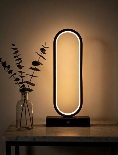  USB dobíjecí dotyková stolní lampa, moderní minimalistická stmívatelná prstencová LED lampa, 3barevné nastavitelné noční světlo do ložnice &obývací pokoj
