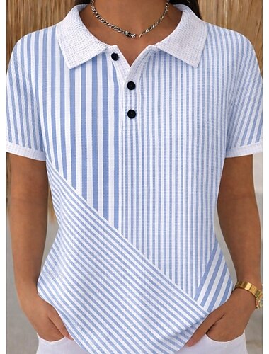  Pentru femei Cămașă Waffle Cămașă casual Topuri de vară Peteci Nasturi Imprimeu Grafic Geometric Epocă Stilat Fără manșon Manșon scurt Topuri obișnuite Casual Zilnic În aer liber Alb și Albastru