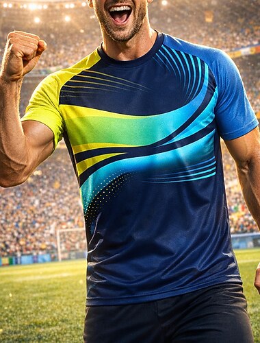  Uniseks Geometrisch Brazilië Voetbalzomer Wereldwijde wedstrijd Truien Hardloopshirt Zomer Kleurenblok Korte mouw UPF 50 Sneldrogend Ademend Informeel Hardlopen Joggen Fitness blauw Sportkleding