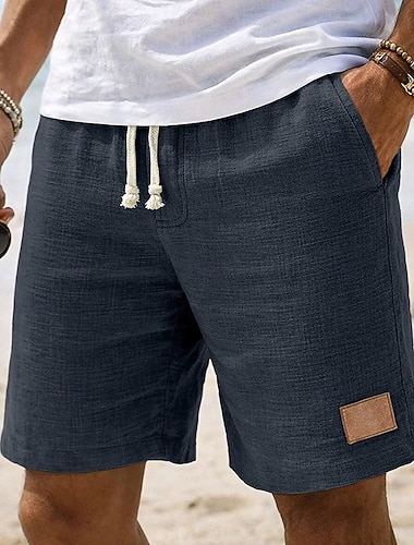  Herren Shorts Leinenshorts Sommershorts Strandshorts Kordelzug Tasche Elastischer Bund Einfach Einheitliche Farbe Leicht Atmungsaktiv Knielang Strand Urlaub Ferien Mode Streetwear Blau Schwarz
