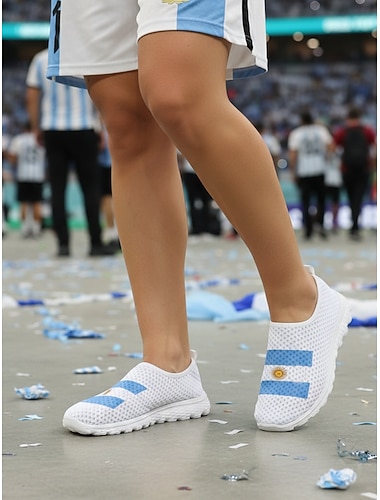  Slip-on-sneakers med argentina-flagg til dame – pustende nettingsko for fotballfans, turgåing og sommerarrangementer