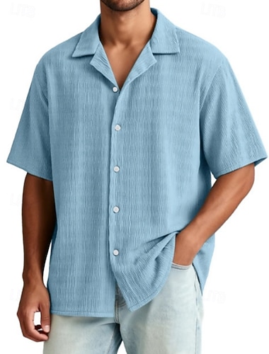  Herr Skjorta Casual skjorta Knapp upp skjorta Jacquardskjorta Blå Svart Vit Rubinrött Himmelsblå Kortärmad Slät Tröjkrage Ledigt Dagligen Knappar Kläder Vintage Mode Ledigt