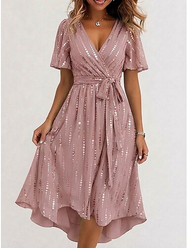  Dam Midiklänning Chiffongklänningar Blommig klänning Sommarklänning Elegant Modern Semester Helgdag Tebjudning Normal Geometrisk Kortärmad V-hals Rodnande Rosa Grön Sommar Vår