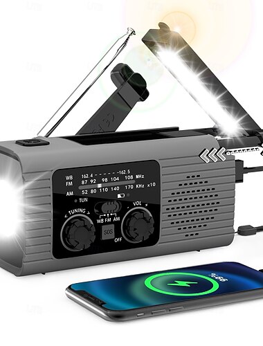  Notfallradio mit 4000 mAh Akku, Solarbetrieb, Handkurbel, AM/FM/NOAA-Empfang, Wetterradio, Handy-Ladegerät, LED-Taschenlampe, Leselampe, SOS-Alarm, Kopfhöreranschluss für Notfälle im Innen- und
