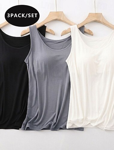  Több csomag 3db Női Kerek Ujjatlan Fekete + fehér + szürke Atléta Sima Hétköznapi Poliészter Nyár