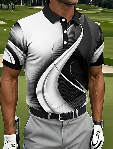  Voor heren Meetkundig Golf Sport Poloshirts Poloshirt Overhemden met kraag Casual Sportkleding Knop Lente zomer blauw Zwart Roze