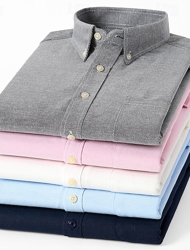  Herre Skjorte Dresskjorter Skjorte med knapp ned Oxford skjorte عادي Daglig Virksomhet Lys Rosa Svart Hvit Rød Langermet Kneppet krage Vår Alle årstider Klær