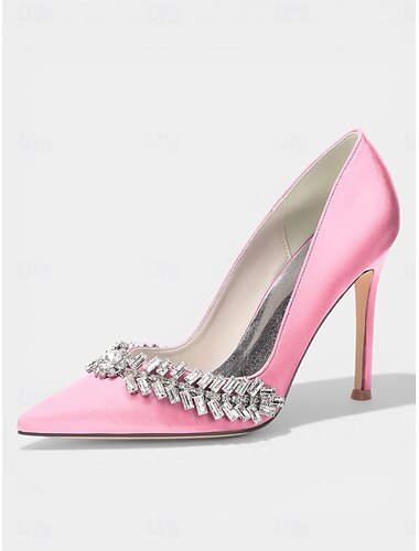  Paarse satijnen pumps met spitse neus en strass-steentjes voor dames, perfect voor een cocktailparty of bruiloft. &avondevenementen