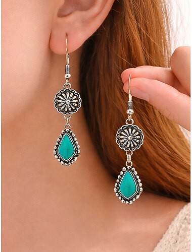 Pendientes bohemios de aleación de turquesa para mujer, joyería colgante ligera, perfectos para vacaciones en la playa, uso diario informal y accesorios de verano.