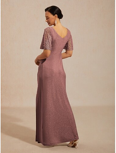  Dames Maxi-jurk A lijn jurk Empire taille jurken Elegant Flutter mouw Bruiloft gast Cocktailparty Sierstenen Kunstdiamanten Verfraaid Normale pasvorm Effen Kleur Korte mouw Strakke ronde hals