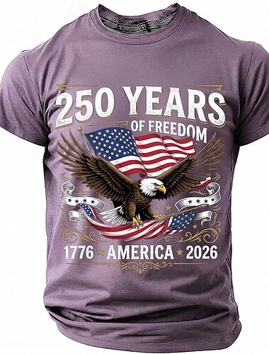  250 jaar vrijheid 1776-2026 heren patriottisch T-shirt met Amerikaanse vlag en Amerikaanse zeearend, vintage stijl, grafische print, ronde hals, korte mouwen, 4 juli, Onafhankelijkheidsdag, cadeau,