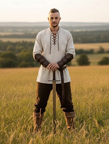 Set Medievale Rinascimento Abiti Costume di fantasia Guerriero Vichinghi Costume Per uomo Vichingo Halloween Carnevale Performance LARP Fiera Rinascimentale Adulti Estate Primavera