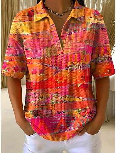  Dam Summer Tops Grafisk Geometrisk Elegant Vintage Ärmlös Kortärmad Tröjkrage Vanliga toppar Ledigt Dagligen Svart Gul Ljuslila Purpur Orange Sommar Vår