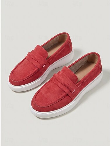  Mocassins jaunes décontractés pour femmes – chaussures plates en imitation daim, confortables et légères pour voyager &utilisation quotidienne