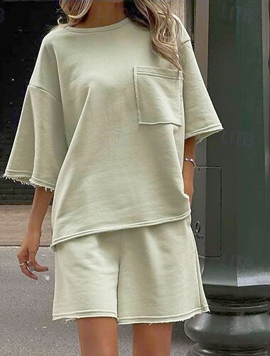  Dames Trainingspak Pullover Sweatshirt Track Shorts Zak Effen Sportoutfits Zomer Lente Wit Groen Sportschool Opleiding Hardlopen Hoge taille Winddicht Lichtgewicht Vochtregelerend Halve mouw Sport