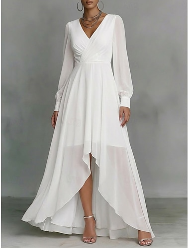  Damen Maxikleid Chiffonkleid Freizeitkleid Elegant Mode Modern Outdoor Urlaub Ausgehen Schlank Einfach Kurzarm V Ausschnitt Weiß Sommer Frühling