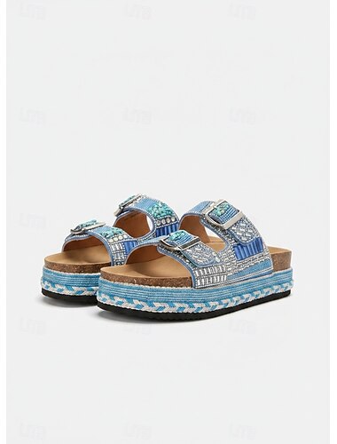  Dames sandalen met kralen en platform – instapsandalen in bohemian-stijl voor op het strand, festivals en casual uitjes