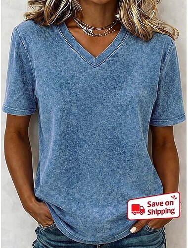  Dames T-shirt Katoenen shirt Met ruches Effen Vintage Modieus Stijlvol Korte mouw V-hals Normale tops Casual Dagelijks Uitgaan blauw Paarsblauw Zwart Leger Groen Paars Zomer Lente