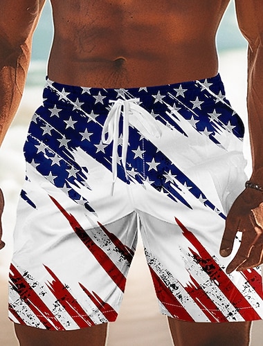  Herren 250. Jahrestag des Unabhängigkeitstages der USA am 4. Juli Amerikanische Flagge Badehosen Badeanzüge Badeshorts Boardshorts Mittlere Taille Patriotisch Ferien Seitentaschen Netzfutter