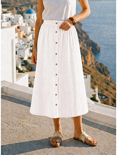  Γυναικεία Φούστα διακοπών Κομψό Μοντέρνα Μακρύ Μεσαία Μέση Φούστες Ανελαστικό Βαθυγάλαζο Μαύρο Λευκό Πράσινο του τριφυλλιού Καλοκαίρι