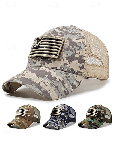  Pánská polyesterová čepice trucker s americkou vlajkou, vyšívaný suchý zip v několika barvách s nastavitelným střihem, vhodná pro oslavu 250. výročí Dne nezávislosti, outdoorové sporty a běžné nošení.