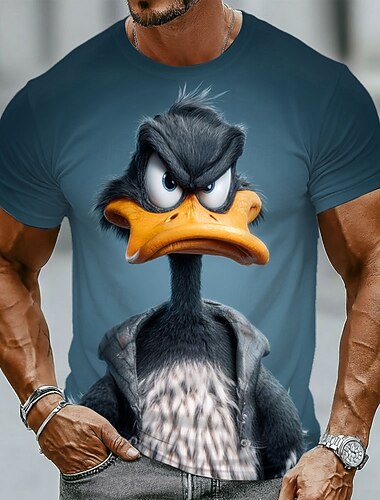  Herren-T-Shirt mit mürrischer schwarzer Ente in Jacke, 3D-Grafik, cooler Streetwear-Look, Allover-Print, Slim Fit, Outdoor-Freizeitkleidung, Designer-Bekleidung, Größen S, M, L, XL, XXL, XXXL