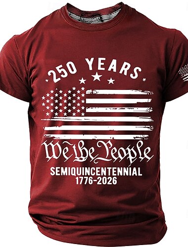  4 de julho de 2026 250º Homens Côr Sólida American US Flag Camiseta Manga Curta Camiseta Impressão 3D Gola Redonda Camisa Vintage retrô Patriótico Diário Festival Azul Preto Vinho Verão Primavera