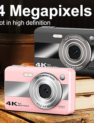  Цифровая фотокамера 4K для фотосъемки, 64-мегапиксельная камера для видеоблогинга на YouTube с 16-кратным зумом, компактная фотокамера для детей, подростков, начинающих фотографов и студентов,