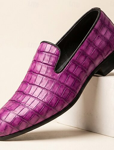  Lila Herren-Mules mit Krokodilprägung – modische Slipper zum Hineinschlüpfen, ein ausdrucksstarkes Schuhwerk für stilbewusste Männer, perfekt für Hochzeiten, Partys, Bankette, Abschlussbälle und Ausgehen.