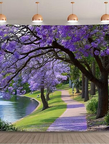  violetti kukka puu seinävaate tausta järvi polku luonto maisema seinävaate luonnonkaunis kukka metsä gobeliini makuuhuone olohuone asuntola sisustus