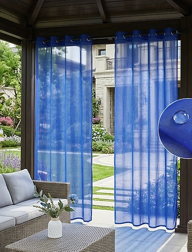  utendørs gjennomsiktig gardinpanel vanntett blå terrassegardin malje topp halvtransparent personverngardin for pergola lysthus veranda terrasse balkong hage