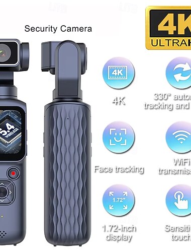  4k ultra HD lommegimbalkamera med 330° automatisk sporing &ansiktssporing, håndholdt actionkamera med 1,72" berøringsskjerm, trådløst wifi-vlogkamera for YouTube TikTok-reiser, bærbar stabilisator