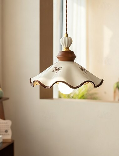  Lámpara de araña de cerámica moderna blanca retro, lámpara de techo de cerámica plisada esmaltada para isla de cocina, lámpara colgante de comedor de estilo japonés con cable ajustable, casquillo E27.