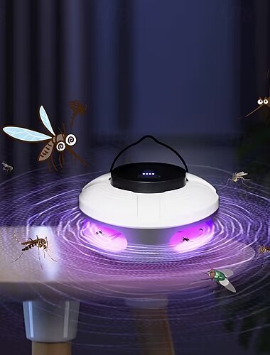  UFO draagbare insectenverdelger, elektrische muggenverdelger voor binnen &Vliegenvanger voor buiten, oplaadbaar via USB met UV-licht, elektronische insectenval voor slaapkamer, terras, camping, stille