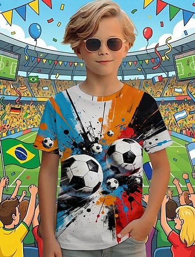  Pojkar 3D Grafisk Fotboll T-shirt Kortärmad 3D-tryck Sommar Vår Sport Mode Streetwear Barn 4-12 år Rund hals Ledigt Dagligen Utomhus Normal