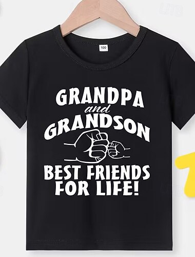  Bomull Barn Pojkar Blå Svart Grafisk Bokstav T-shirt Blus Rund hals Kortärmad Ledigt Dagligen Utomhus Mode Streetwear Designer Tryck Sommar