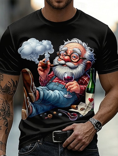  Herre-T-skjorte med rund hals, kortermet designerklær, 3D-tegneseriegrafikk, morsom humor, gave til bestefar, vinelsker, bursdagsgave, designerklær