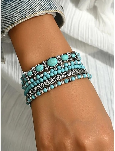  Set di bracciali turchesi bohémien da donna, gioielli da polso a strati con perline, perfetti per le vacanze al mare, i resort, gli outfit estivi casual e lo stile boho di tutti i giorni.