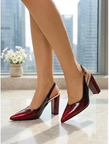  Dames pumps met bordeauxrode ombre-slingback - professionele blokhakken met kleurverloop voor kantoorwerk en zakelijke bijeenkomsten &elegante zakelijke kleding