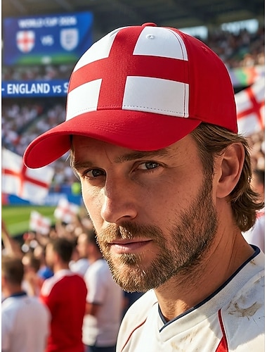  Casquette de baseball homme en polyester aux couleurs du drapeau anglais, taille ajustable, idéale pour les supporters de football, les matchs, les événements sportifs et les activités de plein air au quotidien.