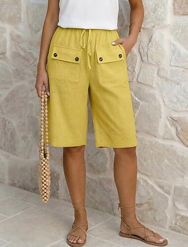  Dámské Bermudské kraťasy Capri kalhoty Kraťasy Letní šortky prázdniny Šik ven Základní Délka kolen Středně vysoký pas Pevná barva Bez vzoru Kapsy Elastický pas Pohodlné Prodyšné Neelastické Denn