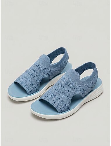  Naisten siniset neulotut urheilusandaalit – hengittävästä joustavasta kankaasta valmistetut, kevyet ja pehmustepohjaiset mukavat sandaalit kesäkävelyyn ja matkoille &jokapäiväinen käyttö
