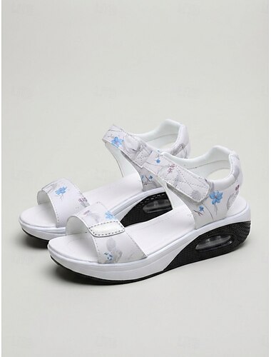  naisten valkoiset kukkakuvioiset mukavuussandaalit – säädettävä koukku &lenkkihihnat, ilmatyynypohja kevyet kävelykengät kesäksi, matkoille &päivittäinen käyttö