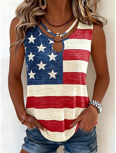  Americký den nezávislosti Dámské Očko nahoře Tunika Bez rukávů Poutko Grafika Vlajka stylové Klasické Bez rukávů Asymetrický Běžné topy Ležérní Denní Vodní modrá Rubínově červená Léto Jaro